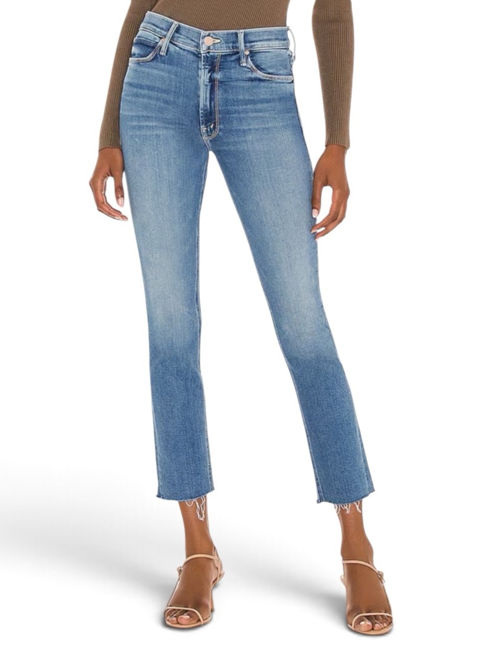 MOTHER Mid Rise Dazzler Ankle Fray Jeans Riding the Cliffside Size 25